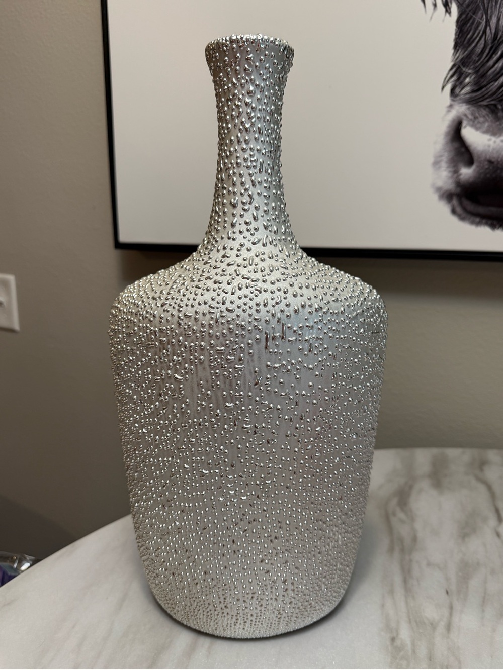 Silver Glossy bumpy Textured Decorative Vase 16" Tall x 7" Wide